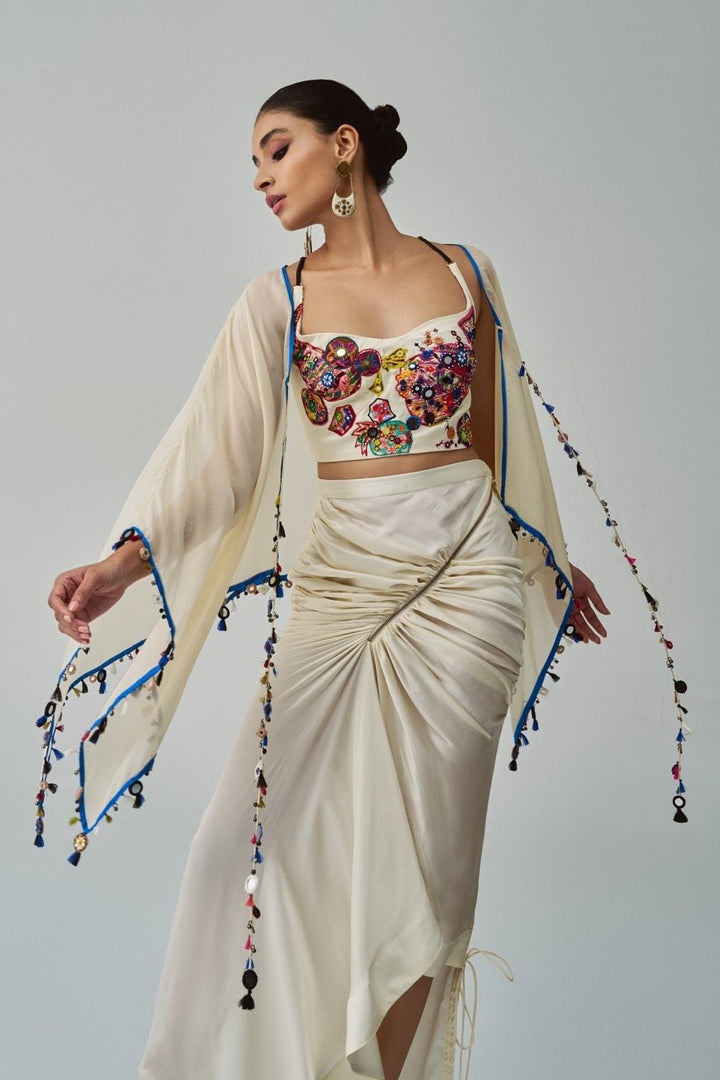 Ivory Embroidered Cape Set Saaksha & Kinni - Fabilicious Fashion