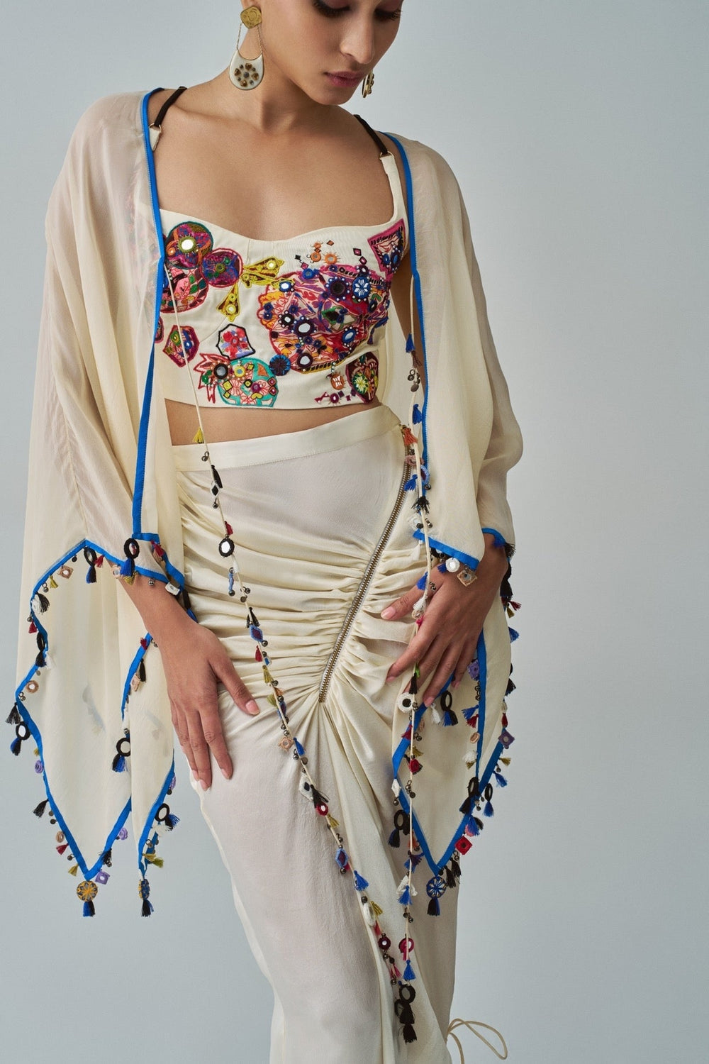 Ivory Embroidered Cape Set Saaksha & Kinni - Fabilicious Fashion