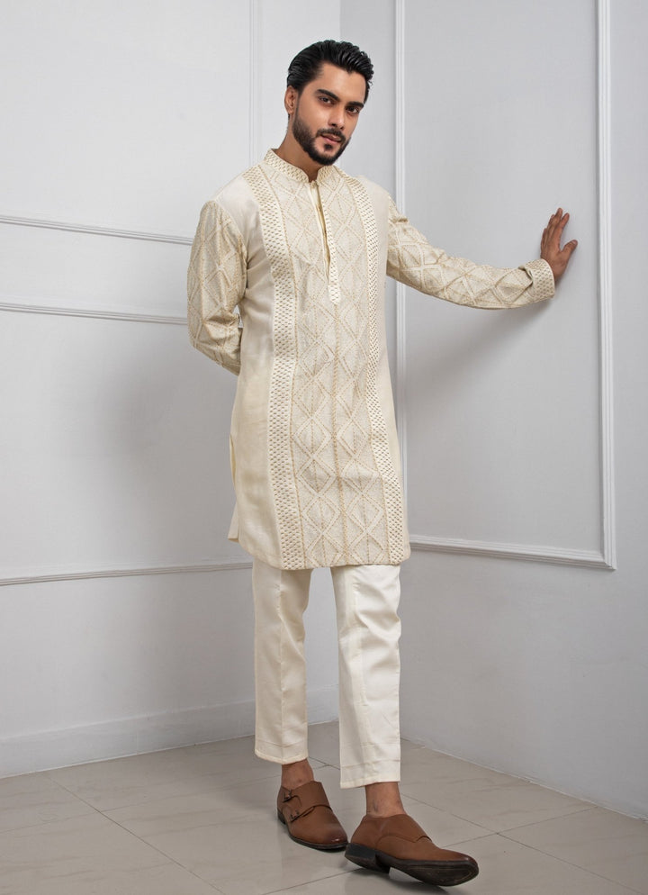 Ivory Embroidered Chanderi Kurta Pants Set Smriti - Fabilicious Fashion