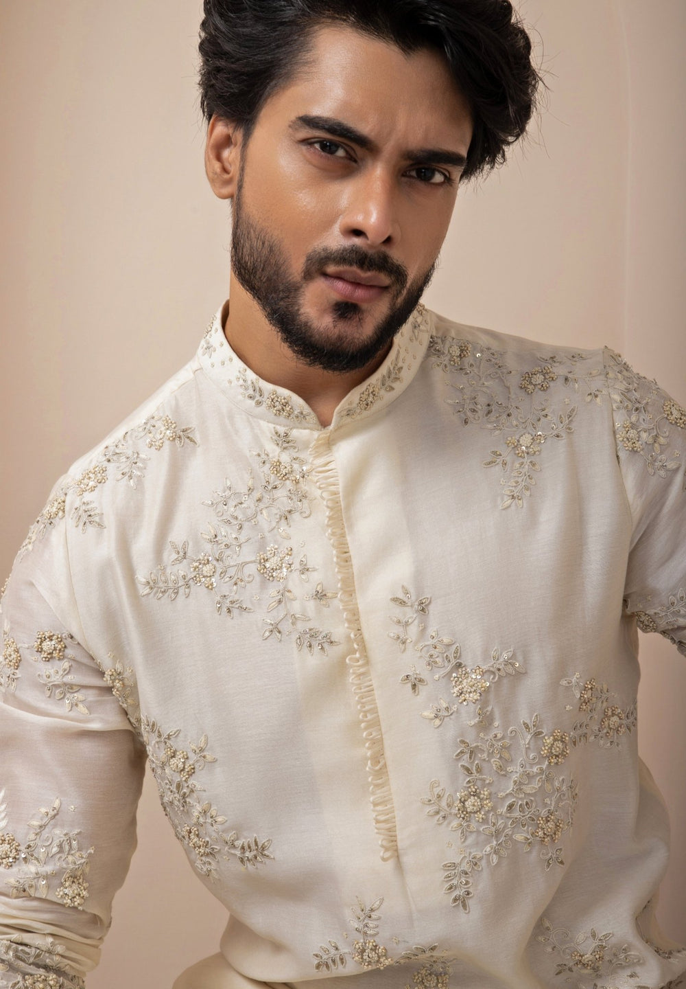 Ivory Embroidered Chanderi Kurta Pants Set Smriti - Fabilicious Fashion