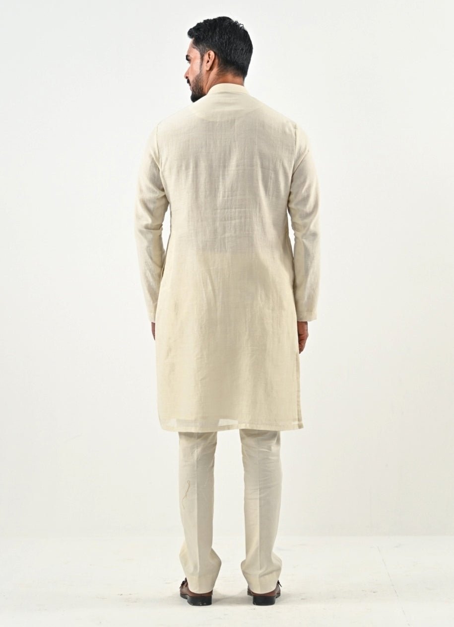 Ivory Embroidered Chanderi Kurta Set Juhi Bengani - Men - Fabilicious Fashion