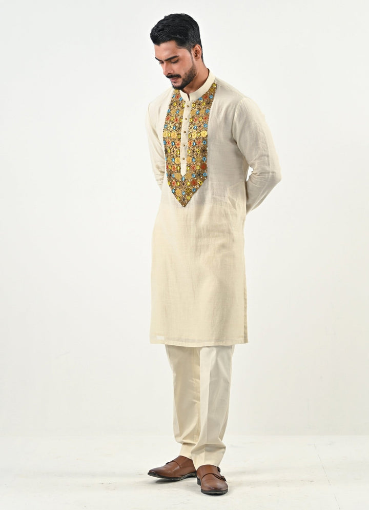 Ivory Embroidered Chanderi Kurta Set Juhi Bengani - Men - Fabilicious Fashion