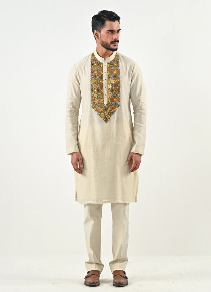 Ivory Embroidered Chanderi Kurta Set Juhi Bengani - Men - Fabilicious Fashion