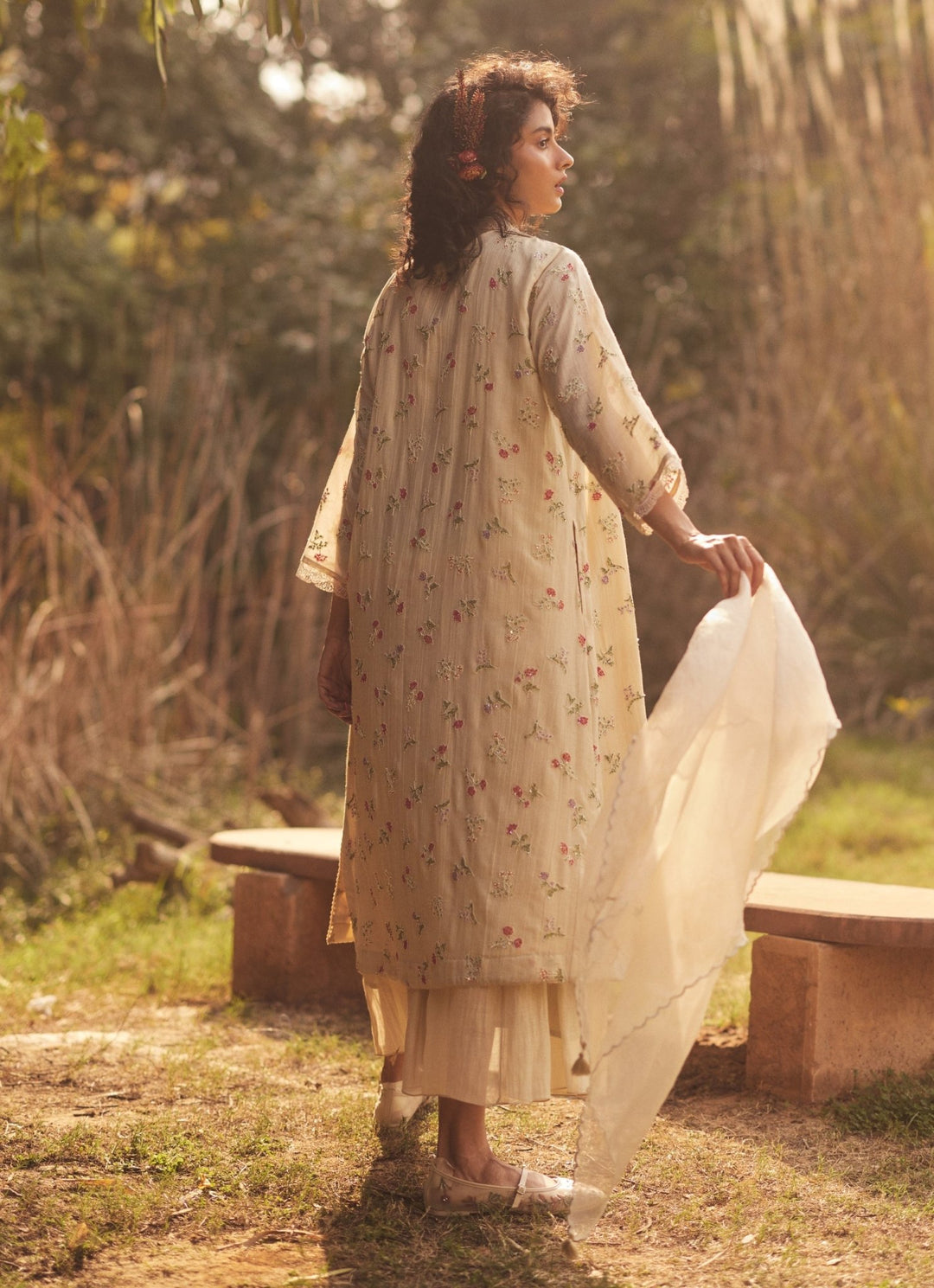 Ivory Embroidered Chanderi Kurta With Jacket Paulmi and Harsh - Fabilicious Fashion