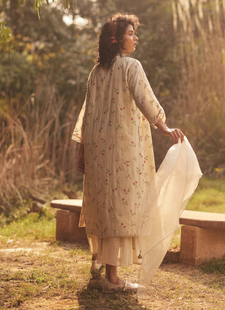 Ivory Embroidered Chanderi Kurta With Jacket Paulmi and Harsh - Fabilicious Fashion