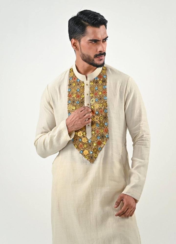 Ivory Embroidered Chanderi Kurta Juhi Bengani - Men - Fabilicious Fashion