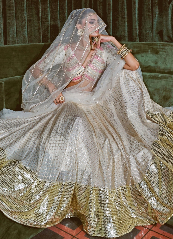 Rishi and Vibhuti Ivory Embroidered Chanderi Lehenga SetFabilicious Fashion