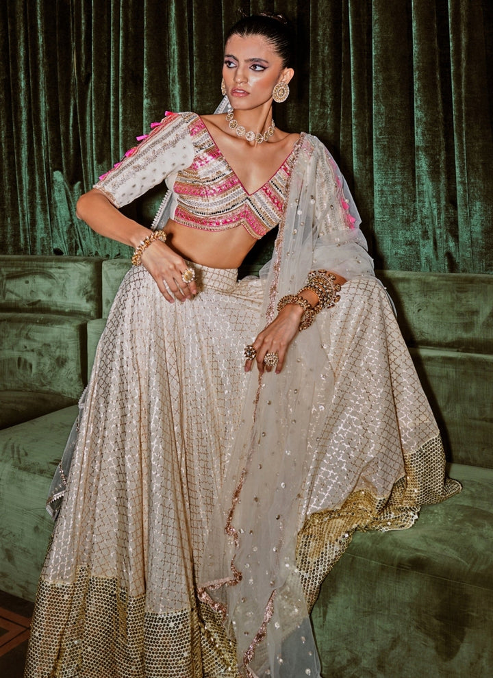 Rishi and Vibhuti Ivory Embroidered Chanderi Lehenga SetFabilicious Fashion