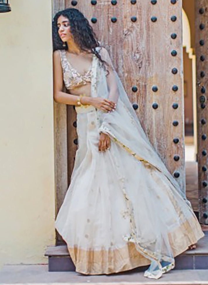 The Little Black Bow Ivory Embroidered Chanderi Lehenga SetFabilicious Fashion