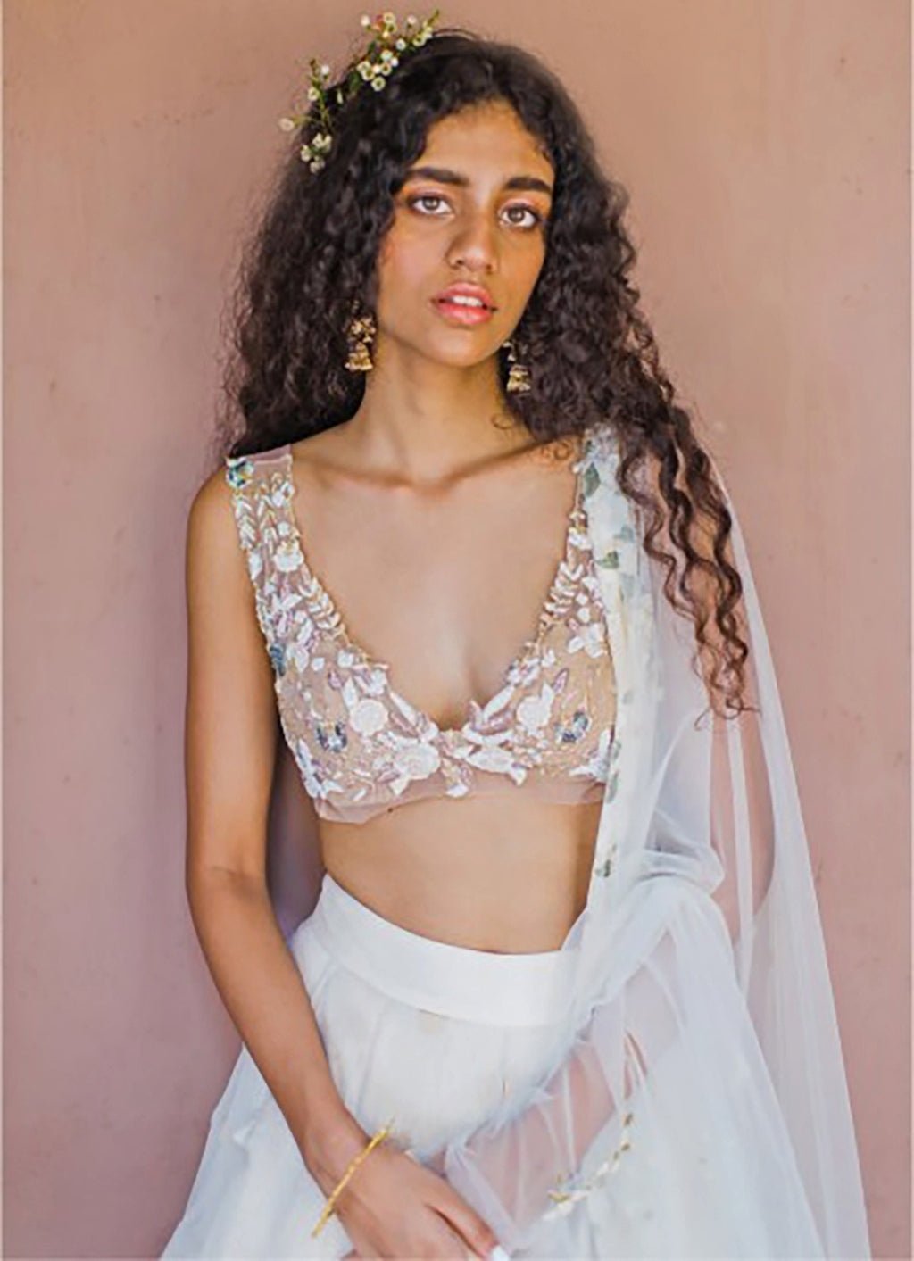 The Little Black Bow Ivory Embroidered Chanderi Lehenga SetFabilicious Fashion