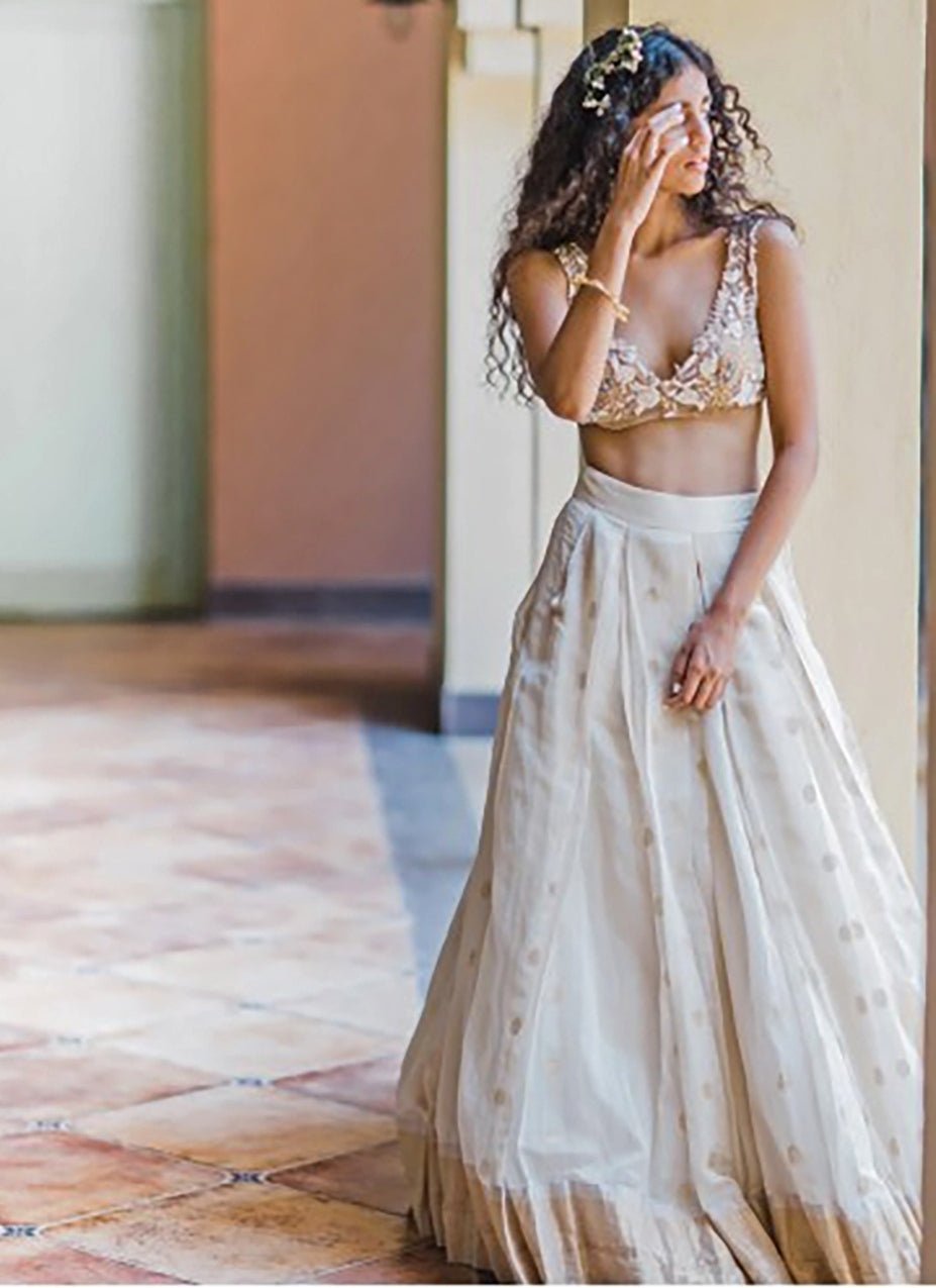 The Little Black Bow Ivory Embroidered Chanderi Lehenga SetFabilicious Fashion