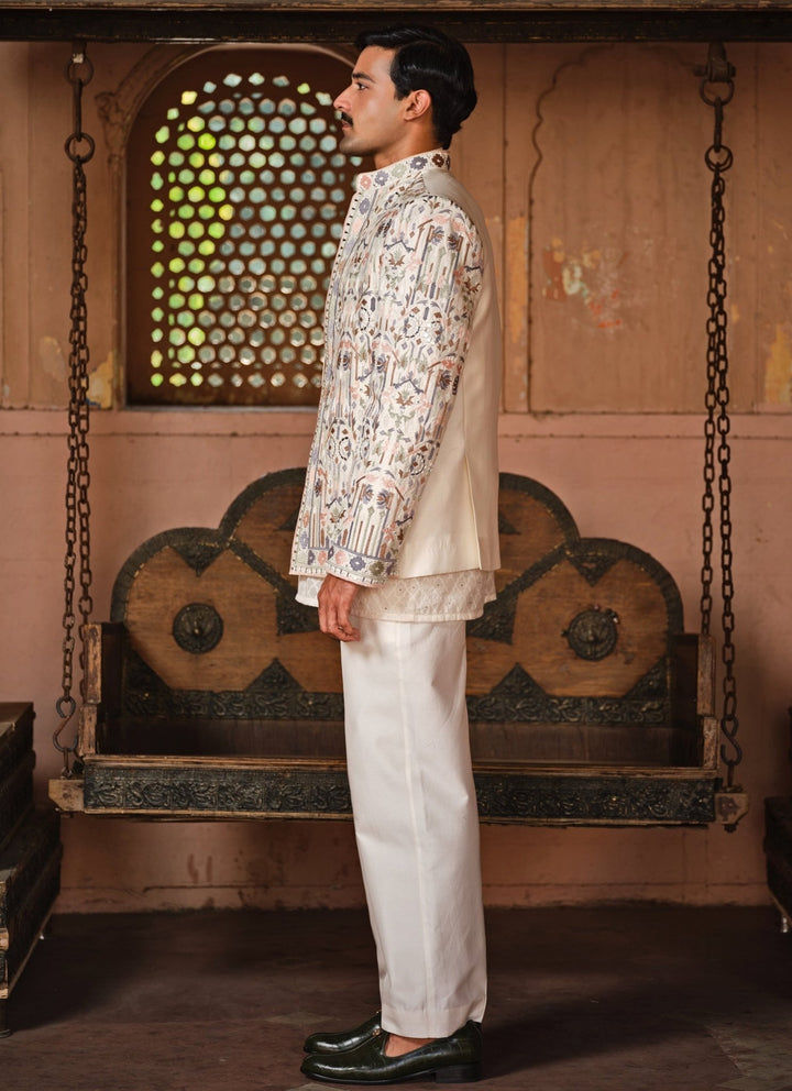 Darzi House Ivory Embroidered Chanderi Silk Jacket SetFabilicious Fashion