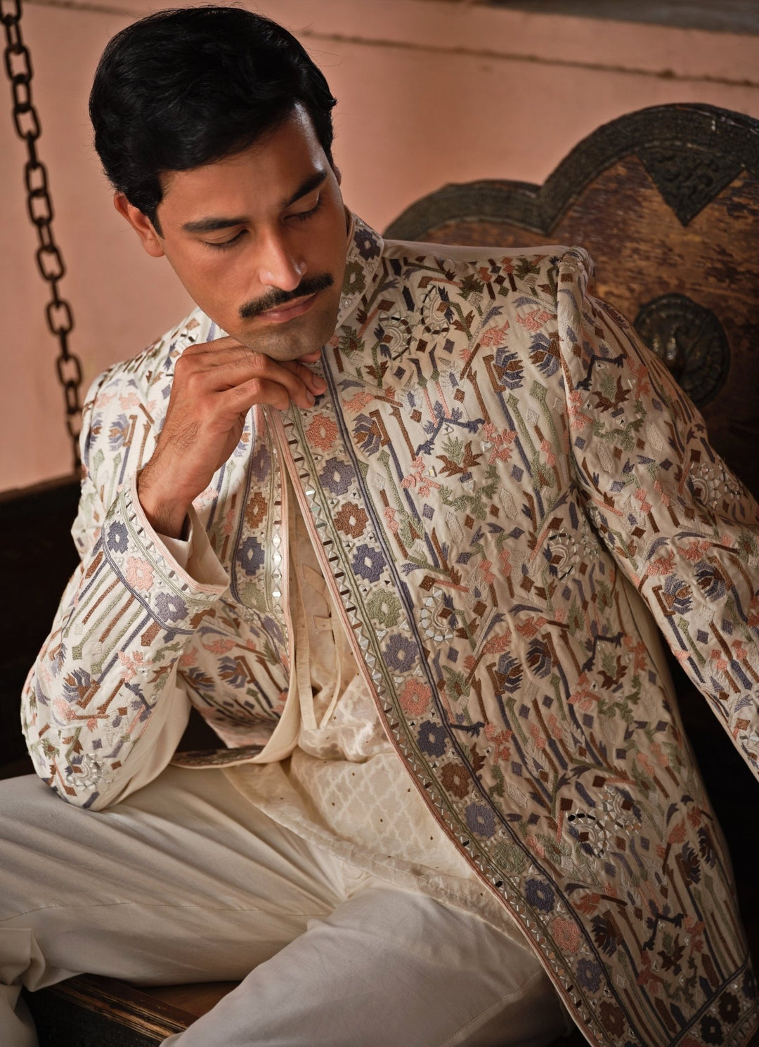 Darzi House Ivory Embroidered Chanderi Silk Jacket SetFabilicious Fashion
