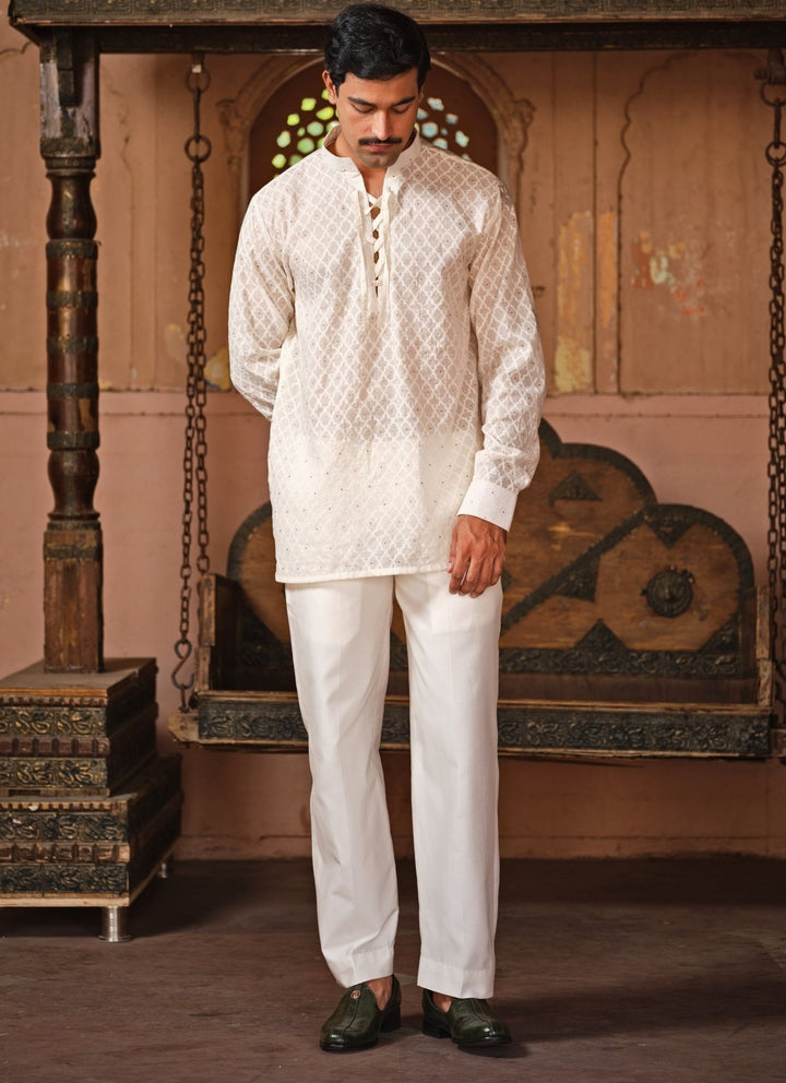 Darzi House Ivory Embroidered Chanderi Silk Jacket SetFabilicious Fashion