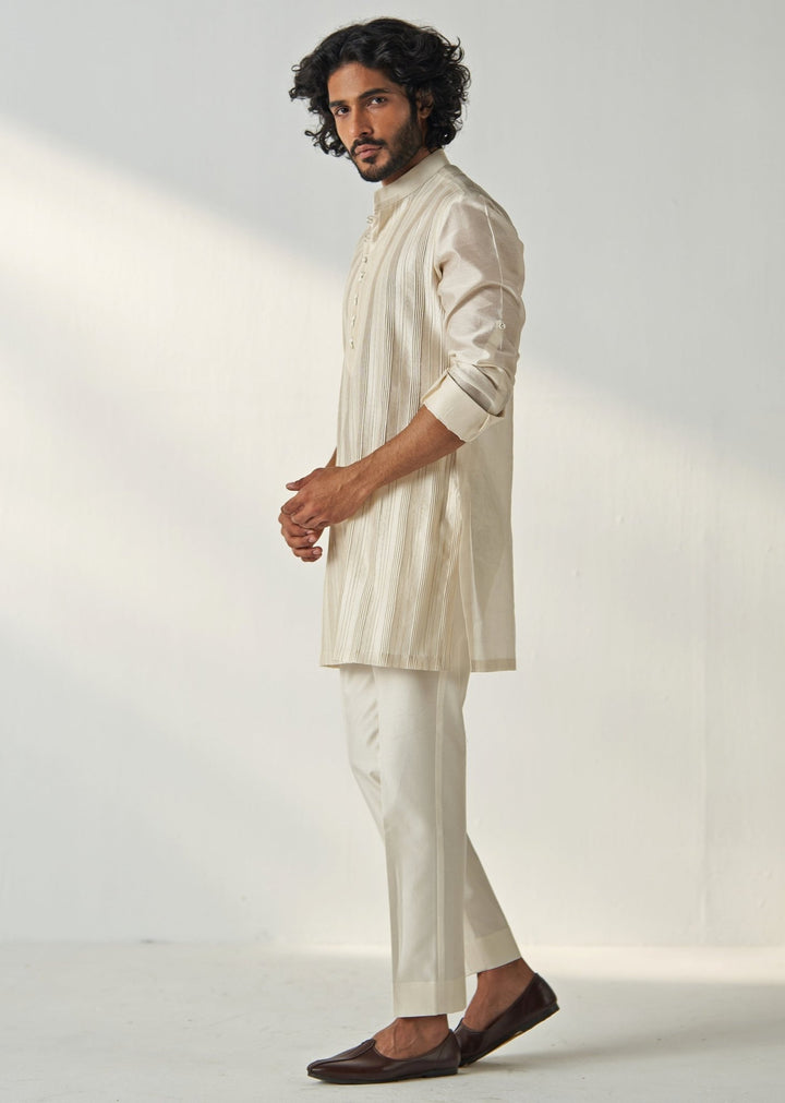 Ivory Embroidered Chanderi Silk Kurta Set Studio Bagechaa - Men - Fabilicious Fashion