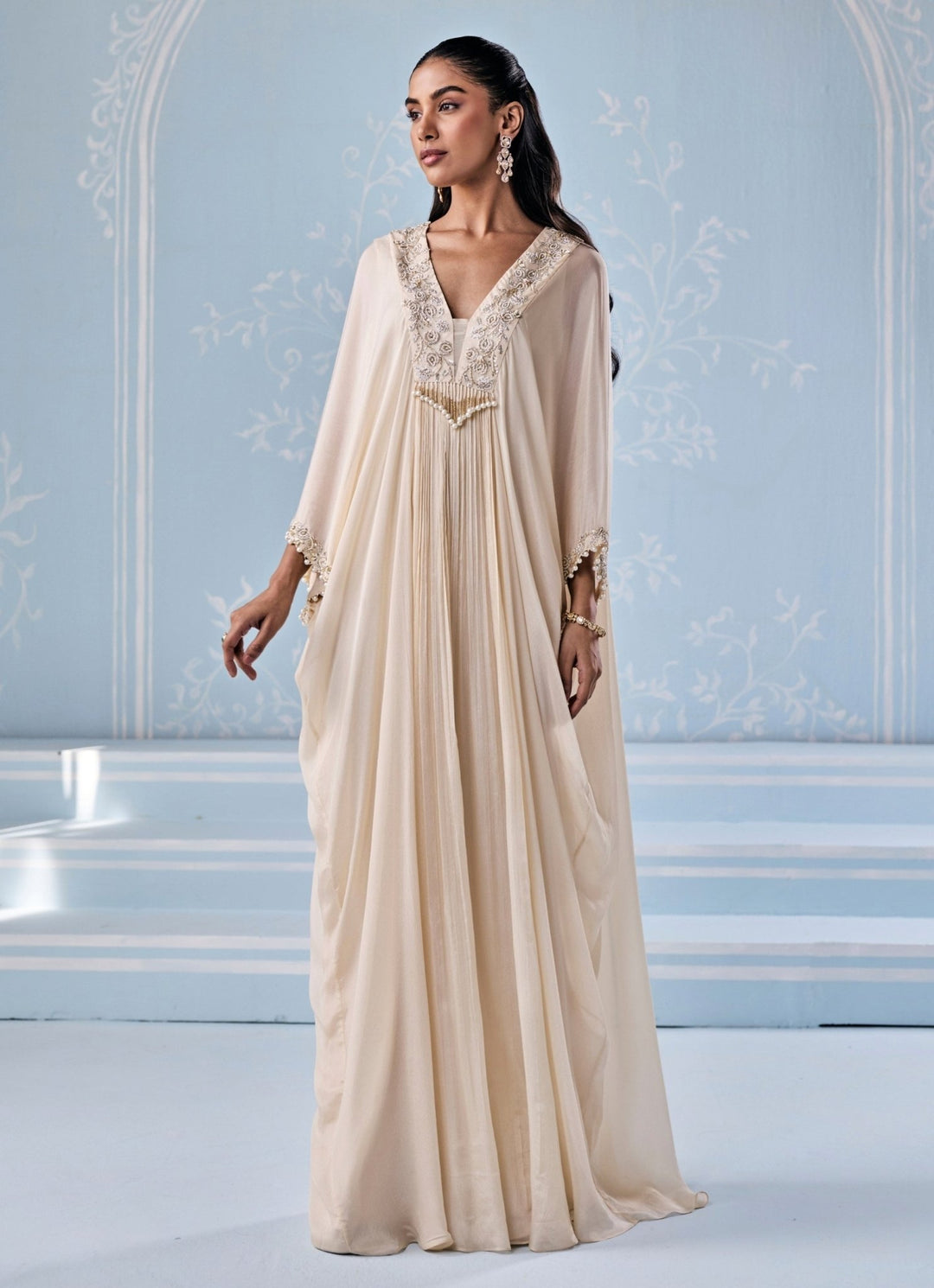 Ivory Embroidered Chiffon Kaftan Seema Thukral - Fabilicious Fashion
