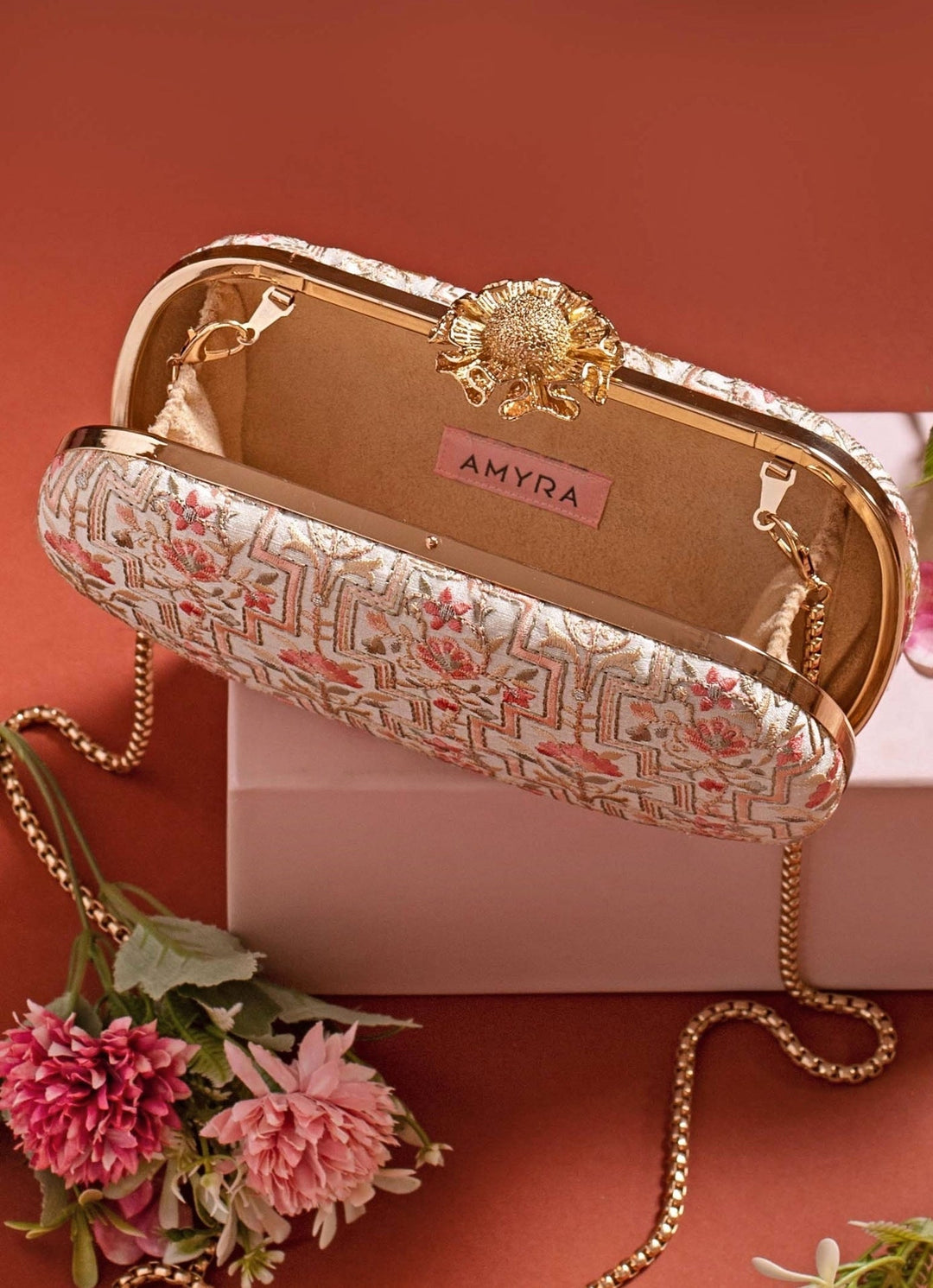 Ivory Embroidered Clutch AMYRA - Fabilicious Fashion