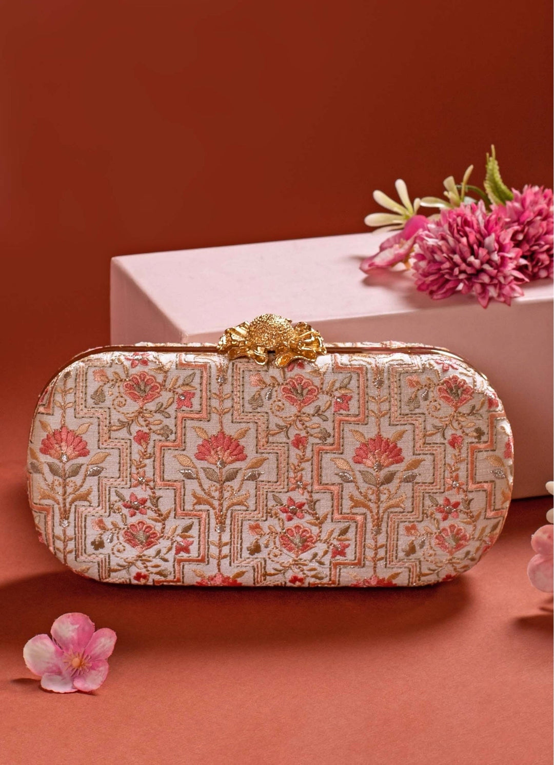 Ivory Embroidered Clutch AMYRA - Fabilicious Fashion