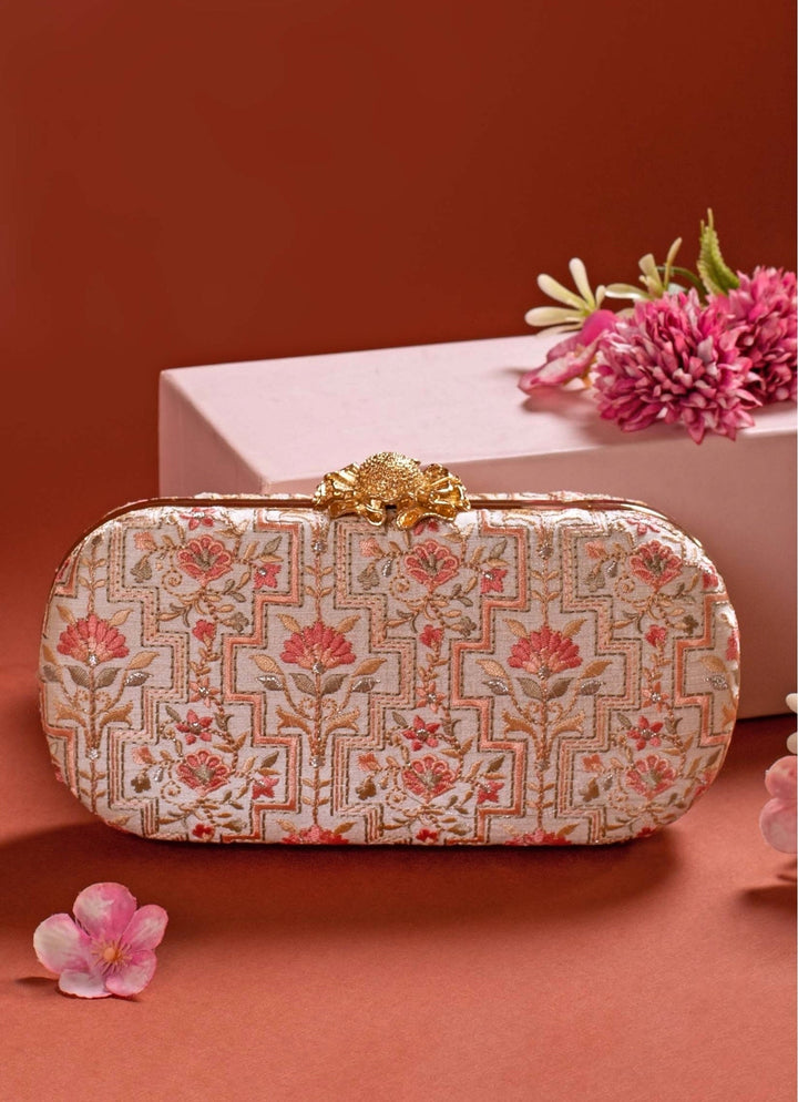 Ivory Embroidered Clutch AMYRA - Fabilicious Fashion