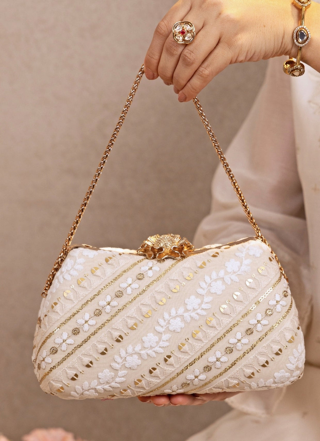 Amyra Ivory Embroidered ClutchFabilicious Fashion