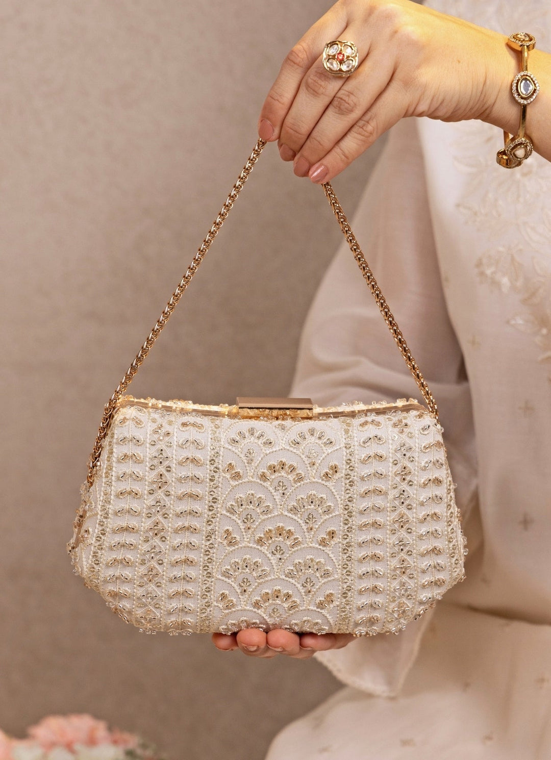 Amyra Ivory Embroidered ClutchFabilicious Fashion