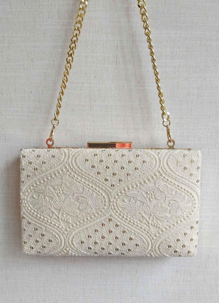 Ivory Embroidered Clutch AMYRA - Fabilicious Fashion