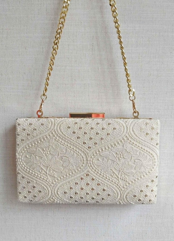 Ivory Embroidered Clutch