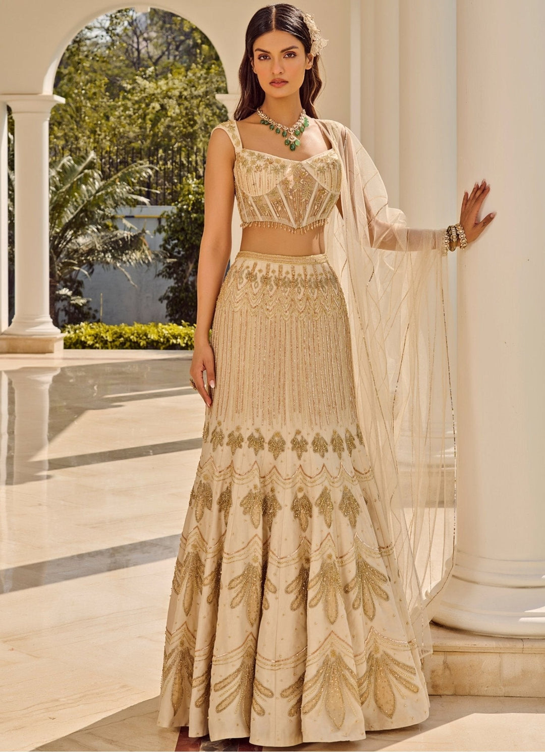Ivory Embroidered Corset Lehenga Set Parul Gandhi - Fabilicious Fashion