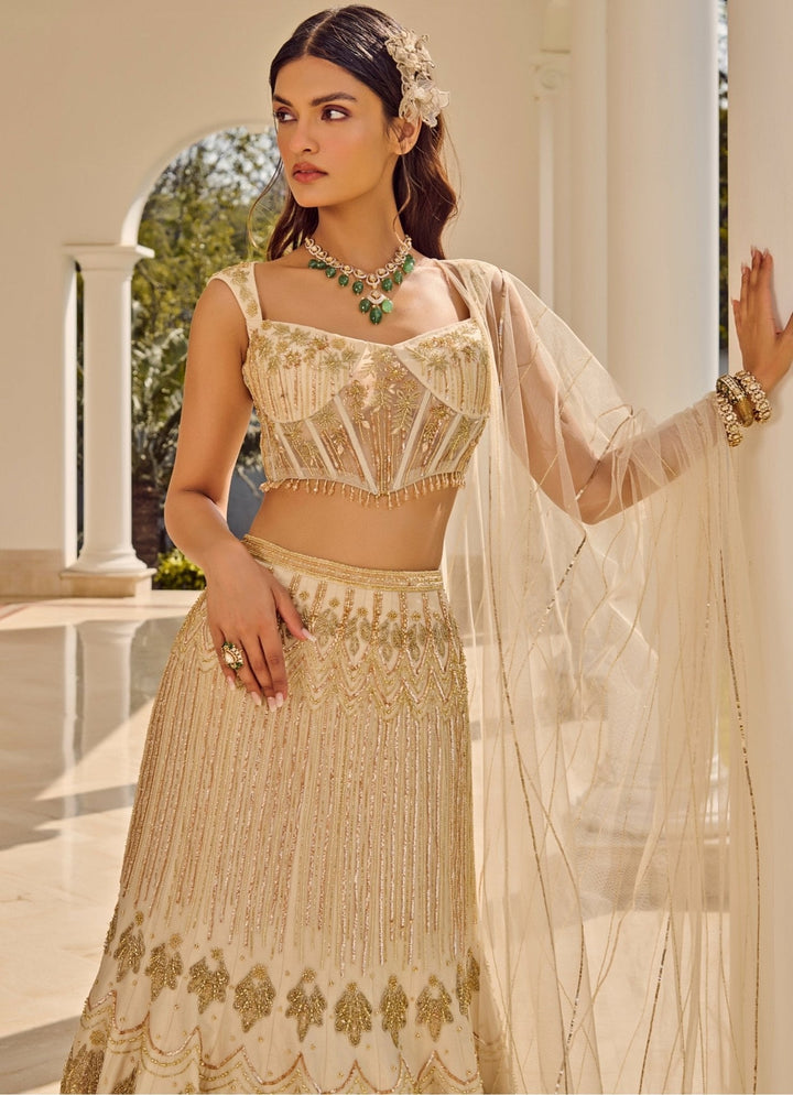 Ivory Embroidered Corset Lehenga Set Parul Gandhi - Fabilicious Fashion