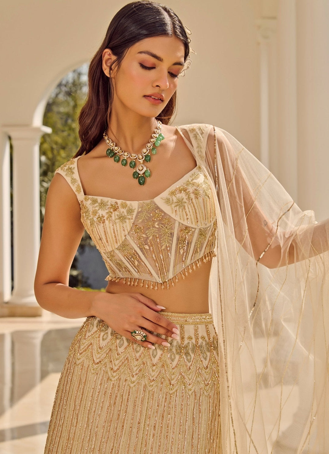 Ivory Embroidered Corset Lehenga Set Parul Gandhi - Fabilicious Fashion