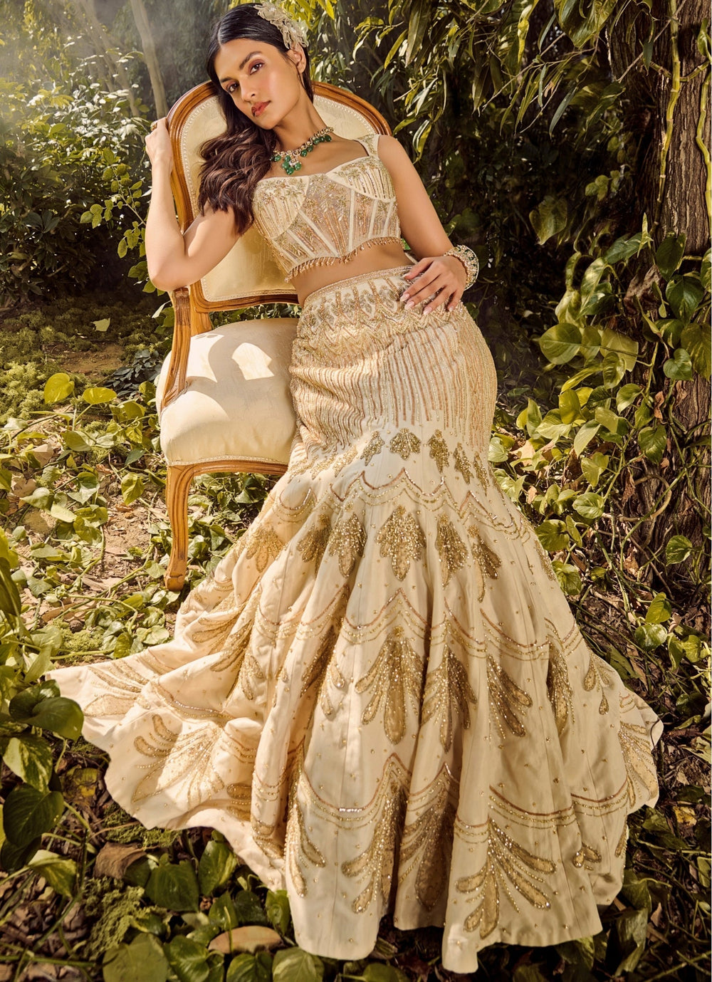 Ivory Embroidered Corset Lehenga Set Parul Gandhi - Fabilicious Fashion