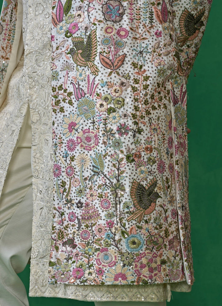 Ivory Embroidered Georgette Jacket Kurta Set Kalpraag - Fabilicious Fashion
