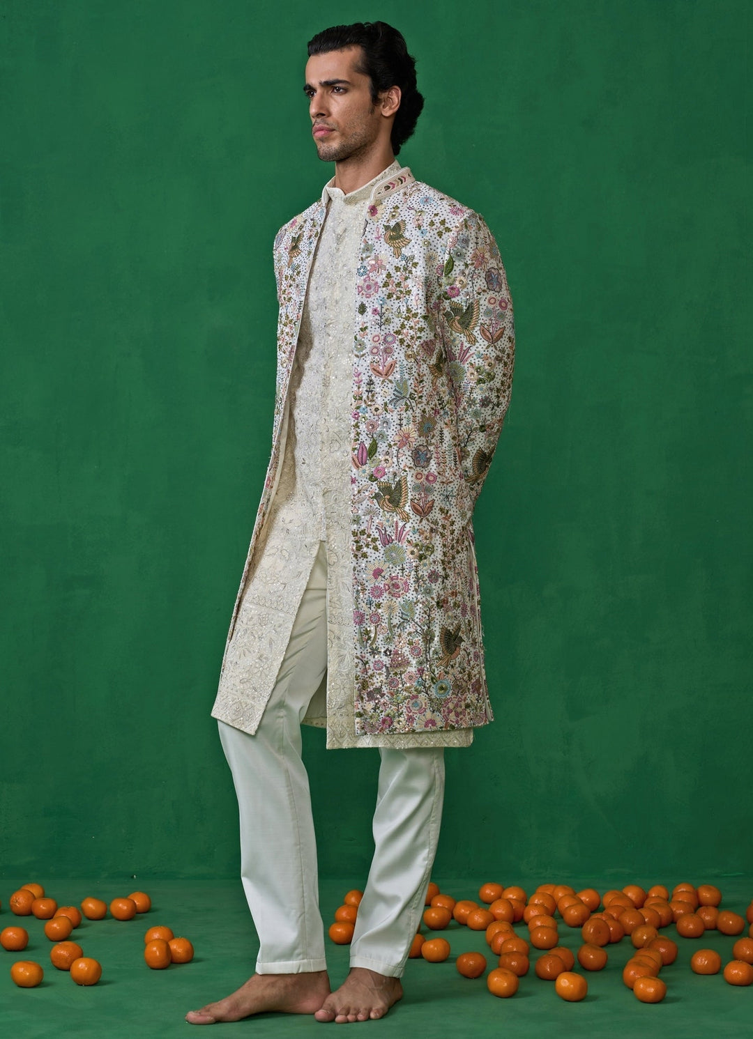 Ivory Embroidered Georgette Jacket Kurta Set Kalpraag - Fabilicious Fashion