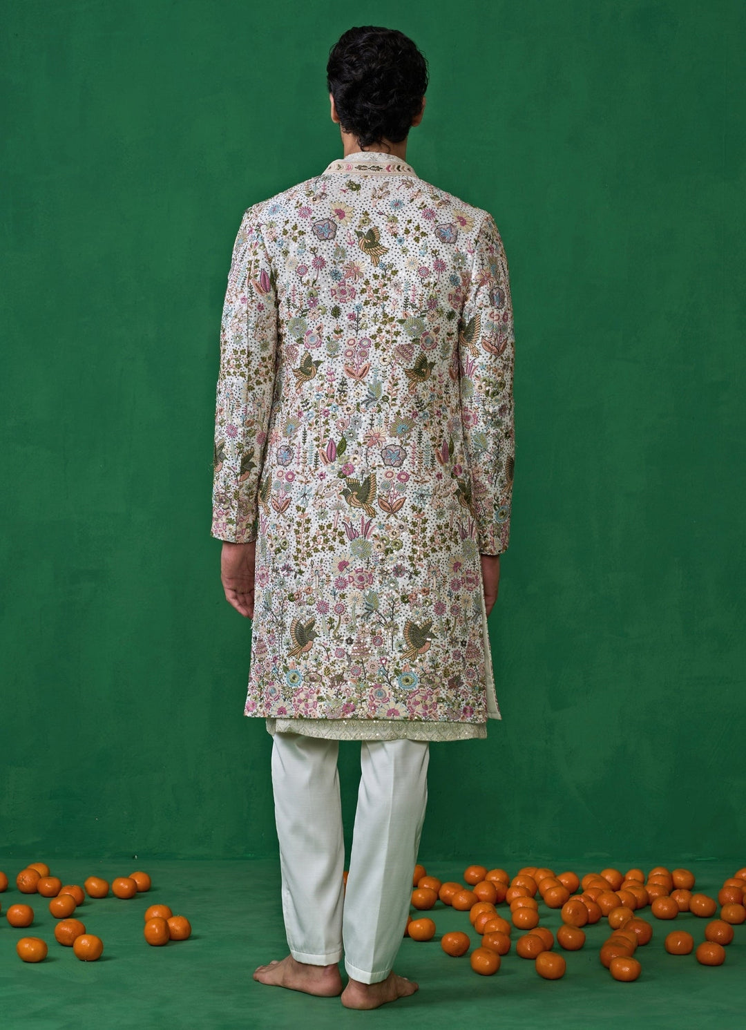 Ivory Embroidered Georgette Jacket Kurta Set Kalpraag - Fabilicious Fashion