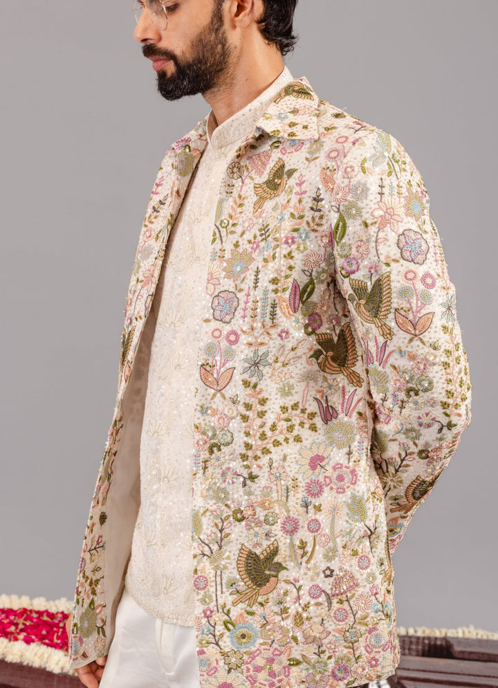 Ivory Embroidered Georgette Jodhpuri Set Kalpraag - Fabilicious Fashion