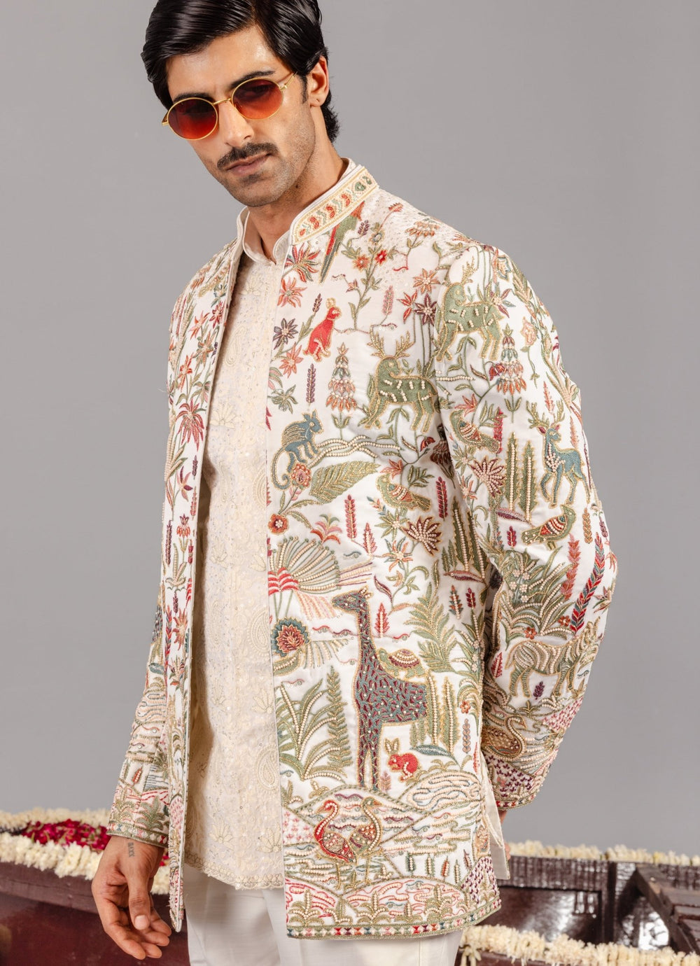 Ivory Embroidered Georgette Jodhpuri Set Kalpraag - Fabilicious Fashion