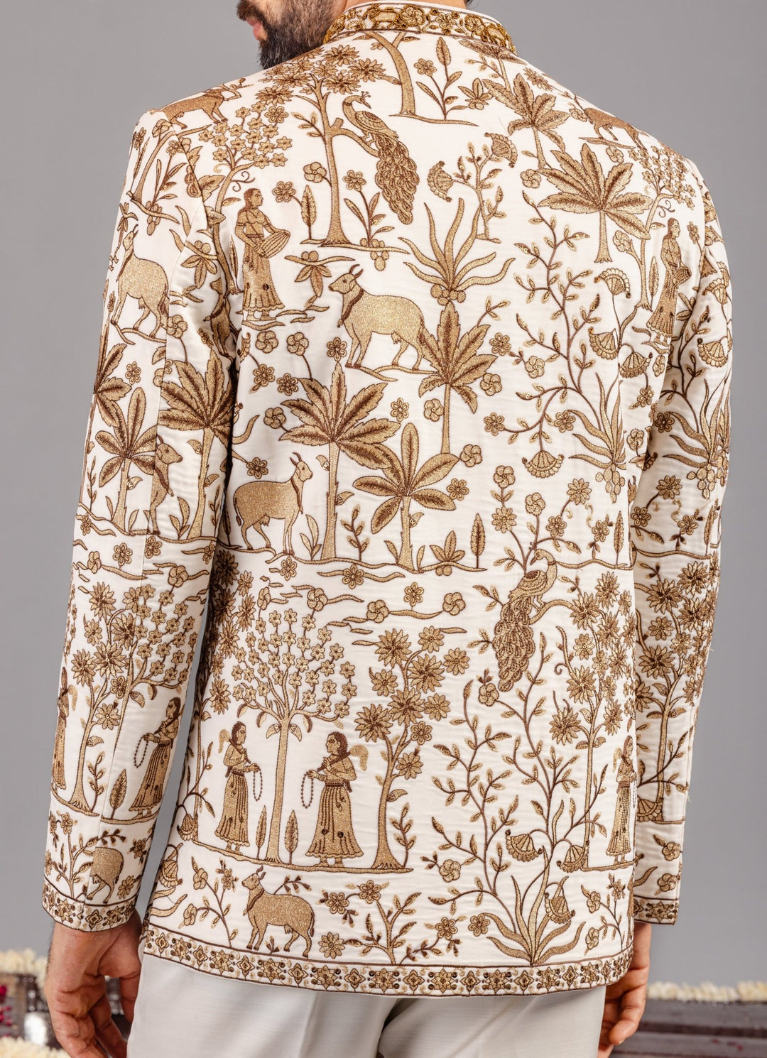 Ivory Embroidered Georgette Jodhpuri Set Kalpraag - Fabilicious Fashion