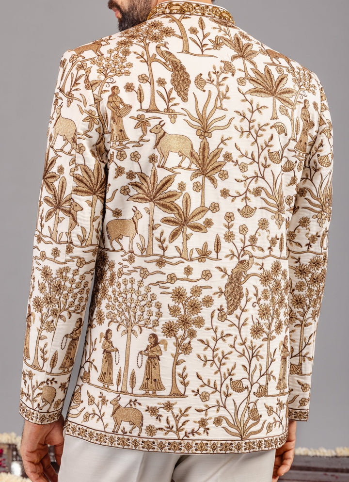 Ivory Embroidered Georgette Jodhpuri Set Kalpraag - Fabilicious Fashion