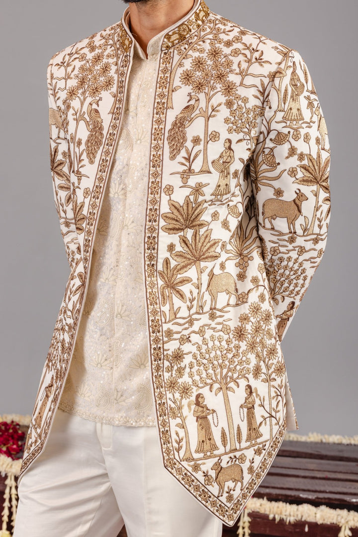 Ivory Embroidered Georgette Jodhpuri Set Kalpraag - Fabilicious Fashion
