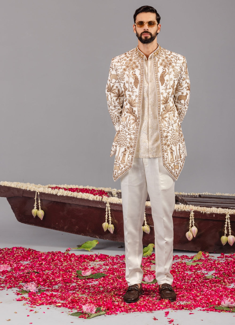 Ivory Embroidered Georgette Jodhpuri Set Kalpraag - Fabilicious Fashion