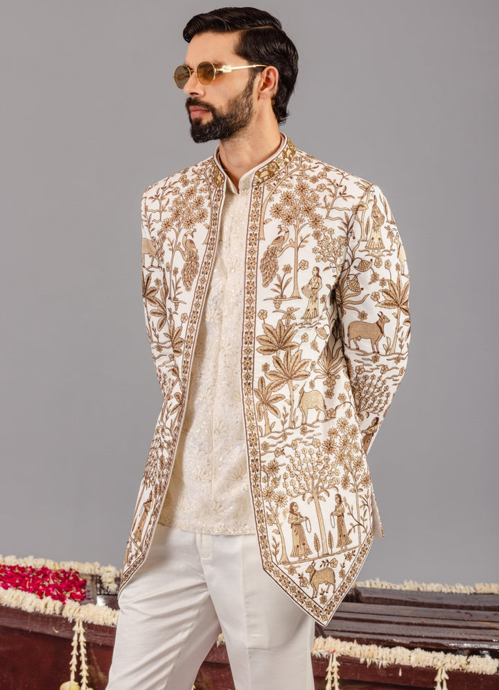 Ivory Embroidered Georgette Jodhpuri Set Kalpraag - Fabilicious Fashion