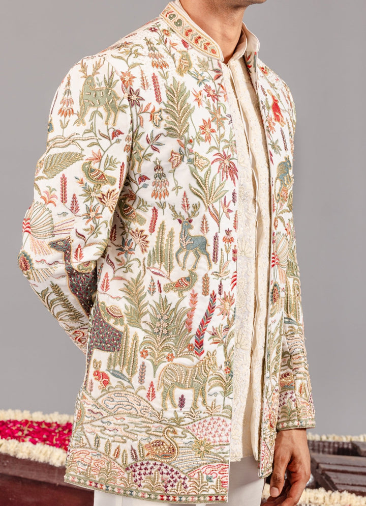 Ivory Embroidered Georgette Jodhpuri Set Kalpraag - Fabilicious Fashion
