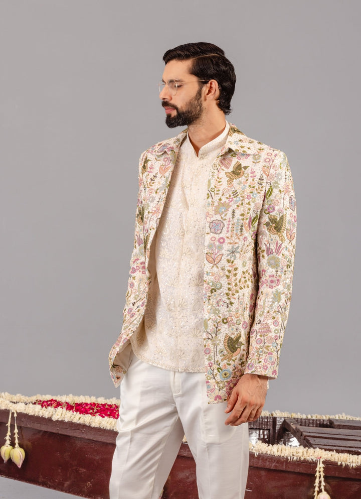 Ivory Embroidered Georgette Jodhpuri Set Kalpraag - Fabilicious Fashion