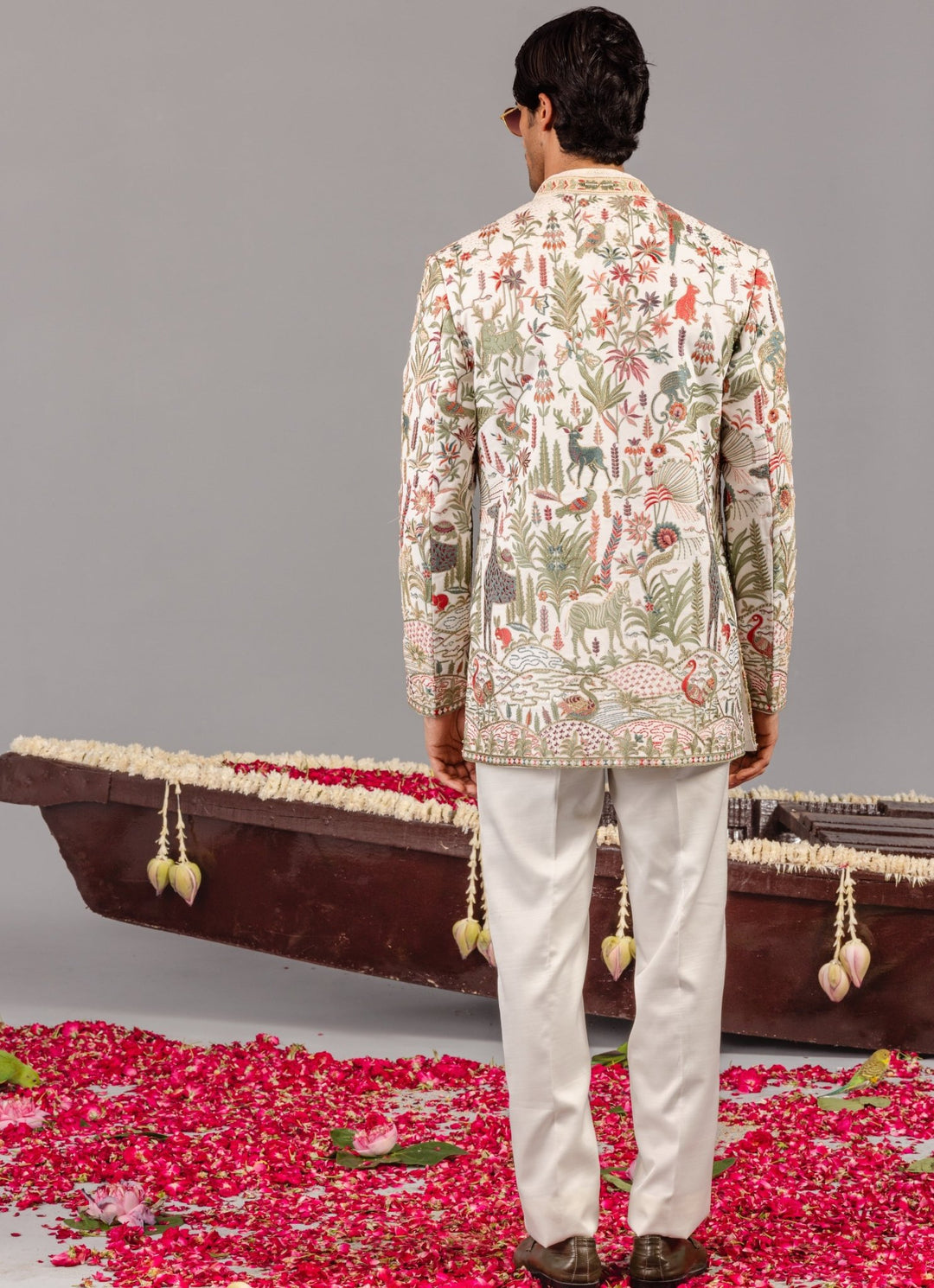 Ivory Embroidered Georgette Jodhpuri Set Kalpraag - Fabilicious Fashion