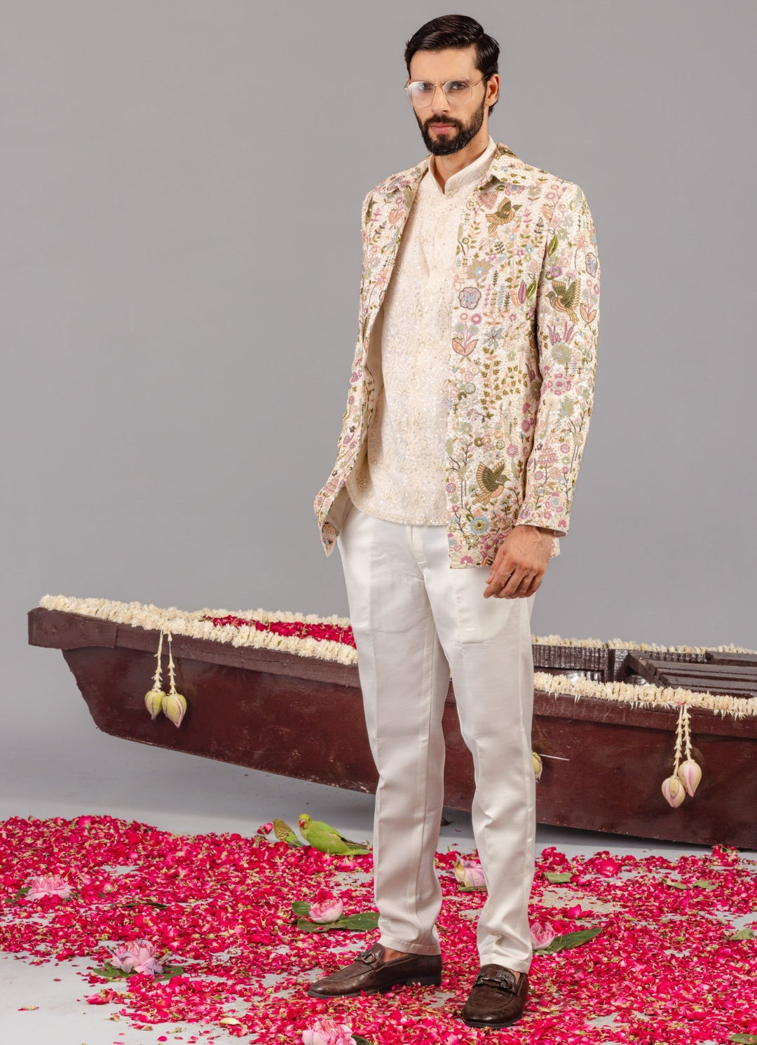 Ivory Embroidered Georgette Jodhpuri Set Kalpraag - Fabilicious Fashion
