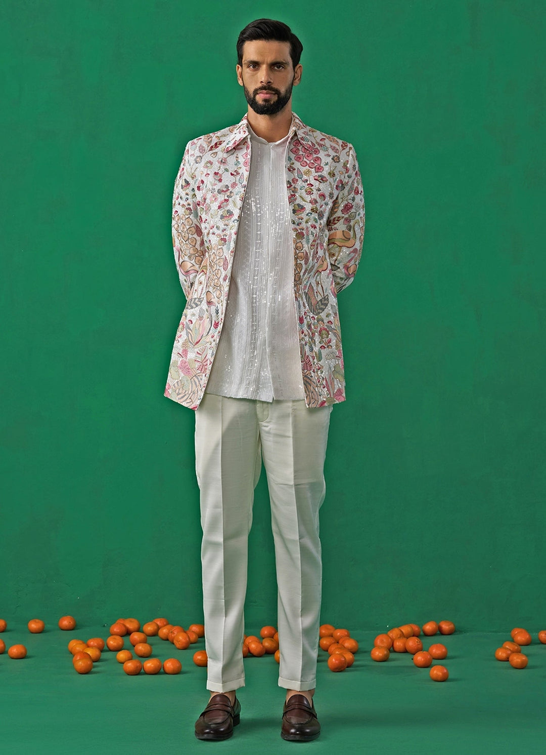 Ivory Embroidered Georgette Jodhpuri Set Kalpraag - Fabilicious Fashion