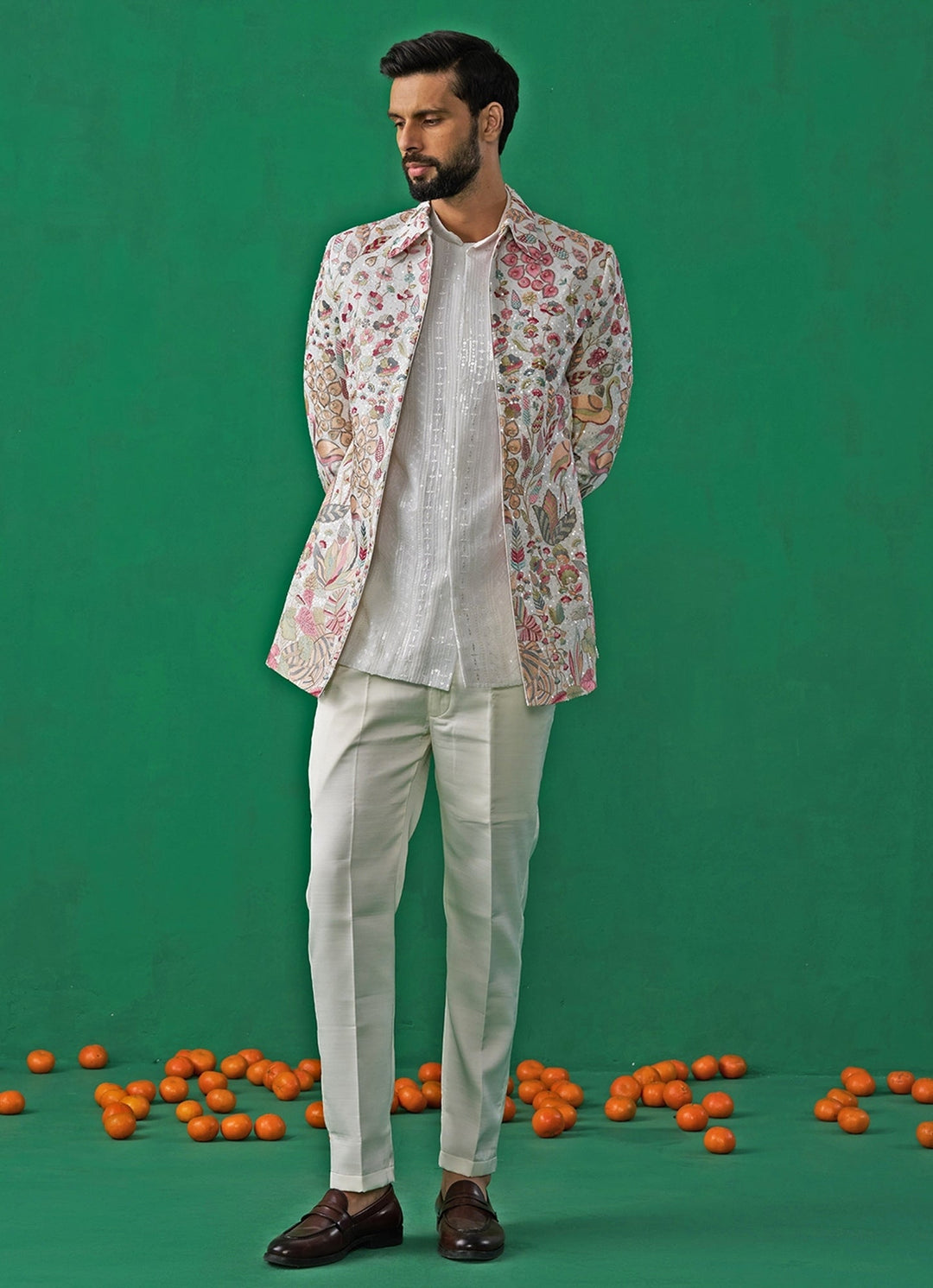 Ivory Embroidered Georgette Jodhpuri Set Kalpraag - Fabilicious Fashion