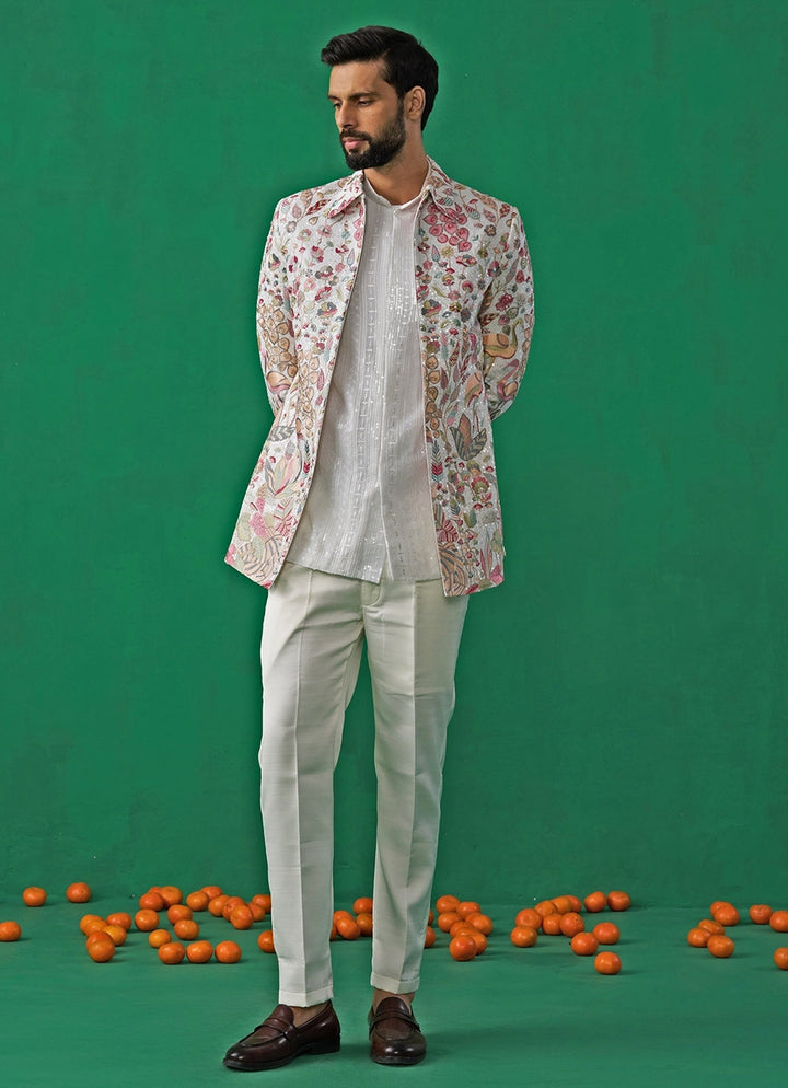 Ivory Embroidered Georgette Jodhpuri Set Kalpraag - Fabilicious Fashion