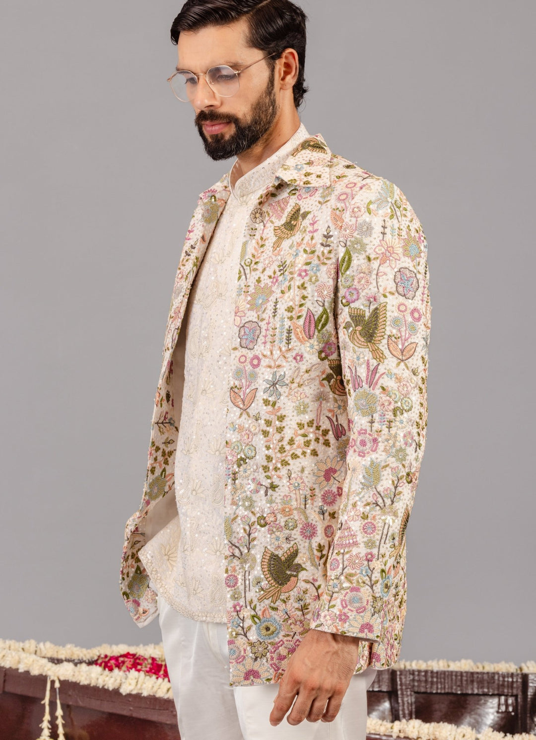 Ivory Embroidered Georgette Jodhpuri Set Kalpraag - Fabilicious Fashion