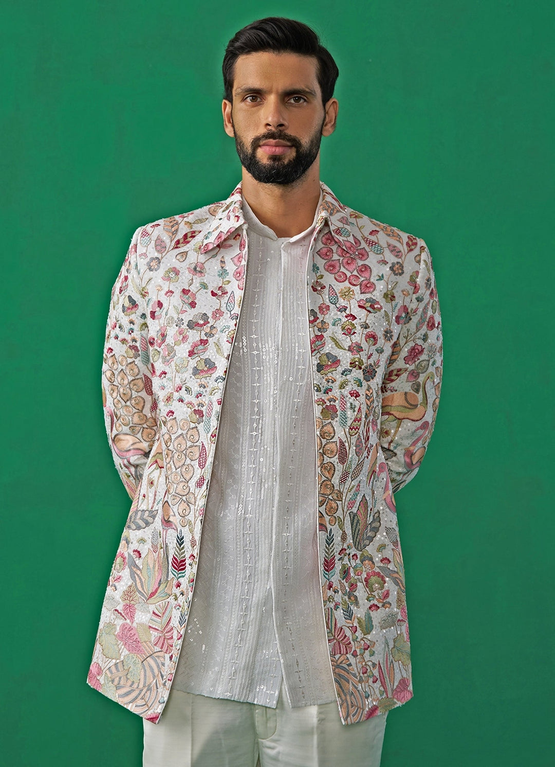 Ivory Embroidered Georgette Jodhpuri Set Kalpraag - Fabilicious Fashion